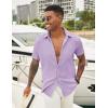 imageCOOFANDY Mens Casual Button Down Shirt Short Sleeve Textured Shirt Summer Beach Vacation Shirts with PocketLight Purple