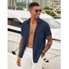 imageCOOFANDY Mens Casual Button Down Shirt Short Sleeve Textured Shirt Summer Beach Vacation Shirts with PocketNavy Blue