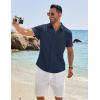 imageCOOFANDY Mens Casual Button Down Shirt Short Sleeve Textured Shirt Summer Beach Vacation Shirts with PocketNavy Blue