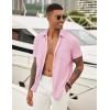 imageCOOFANDY Mens Casual Button Down Shirt Short Sleeve Textured Shirt Summer Beach Vacation Shirts with PocketPink
