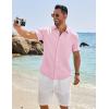 imageCOOFANDY Mens Casual Button Down Shirt Short Sleeve Textured Shirt Summer Beach Vacation Shirts with PocketPink