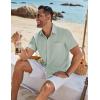 imageCOOFANDY Mens Casual Button Down Shirt Short Sleeve Textured Shirt Summer Beach Vacation Shirts with PocketSage Green
