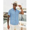 imageCOOFANDY Mens Casual Button Down Shirt Short Sleeve Textured Shirt Summer Beach Vacation Shirts with PocketSky Blue