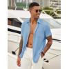 imageCOOFANDY Mens Casual Button Down Shirt Short Sleeve Textured Shirt Summer Beach Vacation Shirts with PocketSky Blue