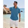 imageCOOFANDY Mens Casual Button Down Shirt Short Sleeve Textured Shirt Summer Beach Vacation Shirts with PocketTeal