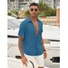 imageCOOFANDY Mens Casual Button Down Shirt Short Sleeve Textured Shirt Summer Beach Vacation Shirts with PocketTeal