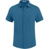imageCOOFANDY Mens Casual Button Down Shirt Short Sleeve Textured Shirt Summer Beach Vacation Shirts with PocketTeal