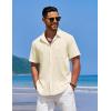 imageCOOFANDY Mens Casual Short Sleeve Button Down Shirts Textured Summer Beach Shirts Hawaiian Floral Vacation ShirtsBeige