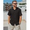 imageCOOFANDY Mens Casual Short Sleeve Button Down Shirts Textured Summer Beach Shirts Hawaiian Floral Vacation ShirtsBlack