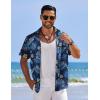 imageCOOFANDY Mens Casual Short Sleeve Button Down Shirts Textured Summer Beach Shirts Hawaiian Floral Vacation ShirtsBlueyellow Leaves