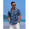imageCOOFANDY Mens Casual Short Sleeve Button Down Shirts Textured Summer Beach Shirts Hawaiian Floral Vacation ShirtsBlueyellow Leaves
