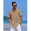 imageCOOFANDY Mens Casual Short Sleeve Button Down Shirts Textured Summer Beach Shirts Hawaiian Floral Vacation ShirtsKahki
