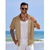 imageCOOFANDY Mens Casual Short Sleeve Button Down Shirts Textured Summer Beach Shirts Hawaiian Floral Vacation ShirtsKahki
