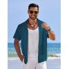 imageCOOFANDY Mens Casual Short Sleeve Button Down Shirts Textured Summer Beach Shirts Hawaiian Floral Vacation ShirtsLake Green