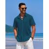 imageCOOFANDY Mens Casual Short Sleeve Button Down Shirts Textured Summer Beach Shirts Hawaiian Floral Vacation ShirtsLake Green