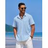 imageCOOFANDY Mens Casual Short Sleeve Button Down Shirts Textured Summer Beach Shirts Hawaiian Floral Vacation ShirtsLight Blue