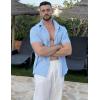 imageCOOFANDY Mens Casual Short Sleeve Button Down Shirts Textured Summer Beach Shirts Hawaiian Floral Vacation ShirtsLight Blue
