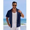 imageCOOFANDY Mens Casual Short Sleeve Button Down Shirts Textured Summer Beach Shirts Hawaiian Floral Vacation ShirtsNavy Blue