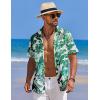 imageCOOFANDY Mens Casual Short Sleeve Button Down Shirts Textured Summer Beach Shirts Hawaiian Floral Vacation ShirtsWhitegreen Leaves