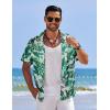 imageCOOFANDY Mens Casual Short Sleeve Button Down Shirts Textured Summer Beach Shirts Hawaiian Floral Vacation ShirtsWhitegreen Leaves