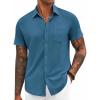 imageCOOFANDY Mens Casual Button Down Shirt Short Sleeve Textured Shirt Summer Beach Vacation Shirts with PocketTeal