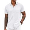 imageCOOFANDY Mens Casual Button Down Shirt Short Sleeve Textured Shirt Summer Beach Vacation Shirts with PocketWhite