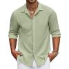 imageCOOFANDY Mens Casual Shirt Long Sleeve Casual Button Down Shirt for Men Summer Beach Wedding ShirtLight Green