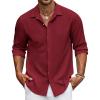 imageCOOFANDY Mens Casual Shirt Long Sleeve Casual Button Down Shirt for Men Summer Beach Wedding ShirtWine Red