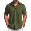 imageCOOFANDY Mens Casual Short Sleeve Button Down Shirts Textured Summer Beach Shirts Hawaiian Floral Vacation ShirtsArmy Green