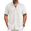 imageCOOFANDY Mens Casual Short Sleeve Button Down Shirts Textured Summer Beach Shirts Hawaiian Floral Vacation ShirtsAwhite