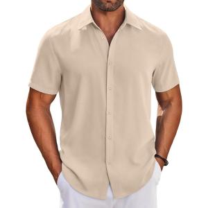imageCOOFANDY Mens Button Down Shirts Short Sleeve Casual Shirt Summer Beach Wedding ShirtsChampagne