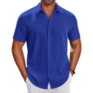 imageCOOFANDY Mens Button Down Shirts Short Sleeve Casual Shirt Summer Beach Wedding ShirtsDeep Blue