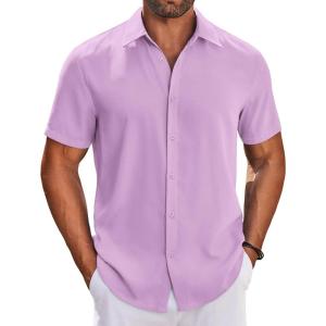 imageCOOFANDY Mens Button Down Shirts Short Sleeve Casual Shirt Summer Beach Wedding ShirtsLavender