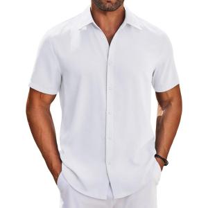imageCOOFANDY Mens Button Down Shirts Short Sleeve Casual Shirt Summer Beach Wedding ShirtsWhite