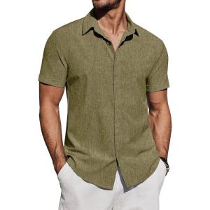 imageCOOFANDY Mens Casual Button Down Shirts Short Sleeve Summer Beach Shirt Fashion Vacation Wedding ShirtsArmy Green