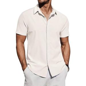 imageCOOFANDY Mens Casual Button Down Shirts Short Sleeve Summer Beach Shirt Fashion Vacation Wedding ShirtsBeige