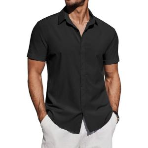 imageCOOFANDY Mens Casual Button Down Shirts Short Sleeve Summer Beach Shirt Fashion Vacation Wedding ShirtsBlack