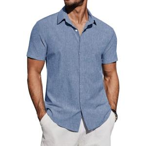 imageCOOFANDY Mens Casual Button Down Shirts Short Sleeve Summer Beach Shirt Fashion Vacation Wedding ShirtsBlue