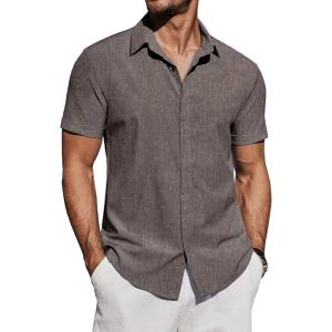 imageCOOFANDY Mens Casual Button Down Shirts Short Sleeve Summer Beach Shirt Fashion Vacation Wedding ShirtsBrown