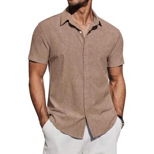 imageCOOFANDY Mens Casual Button Down Shirts Short Sleeve Summer Beach Shirt Fashion Vacation Wedding ShirtsCamel