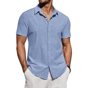 imageCOOFANDY Mens Casual Button Down Shirts Short Sleeve Summer Beach Shirt Fashion Vacation Wedding ShirtsClear Blue