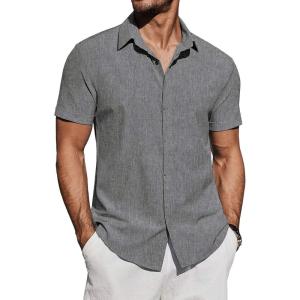 imageCOOFANDY Mens Casual Button Down Shirts Short Sleeve Summer Beach Shirt Fashion Vacation Wedding ShirtsGrey