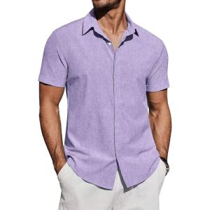imageCOOFANDY Mens Casual Button Down Shirts Short Sleeve Summer Beach Shirt Fashion Vacation Wedding ShirtsLavender