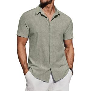imageCOOFANDY Mens Casual Button Down Shirts Short Sleeve Summer Beach Shirt Fashion Vacation Wedding ShirtsLight Green