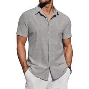 imageCOOFANDY Mens Casual Button Down Shirts Short Sleeve Summer Beach Shirt Fashion Vacation Wedding ShirtsLight Grey