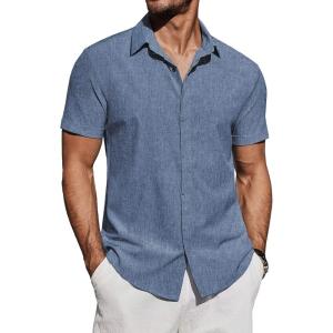 imageCOOFANDY Mens Casual Button Down Shirts Short Sleeve Summer Beach Shirt Fashion Vacation Wedding ShirtsNavy