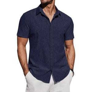 imageCOOFANDY Mens Casual Button Down Shirts Short Sleeve Summer Beach Shirt Fashion Vacation Wedding ShirtsNavy Blue
