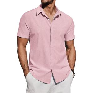 imageCOOFANDY Mens Casual Button Down Shirts Short Sleeve Summer Beach Shirt Fashion Vacation Wedding ShirtsPink