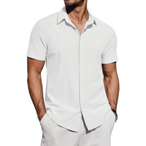 imageCOOFANDY Mens Casual Button Down Shirts Short Sleeve Summer Beach Shirt Fashion Vacation Wedding ShirtsWhite