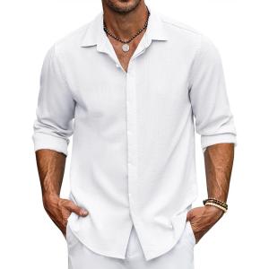imageCOOFANDY Mens Casual Shirt Long Sleeve Casual Button Down Shirt for Men Summer Beach Wedding ShirtA White